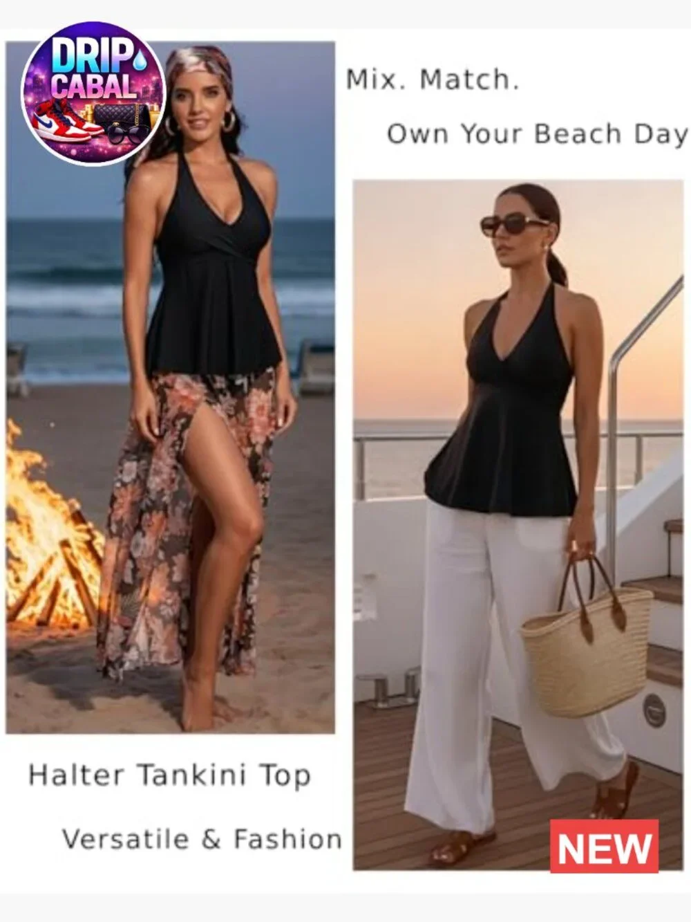 Halter Tankini Top V-Neck Swim Top Loose Fit Flow No Bottom